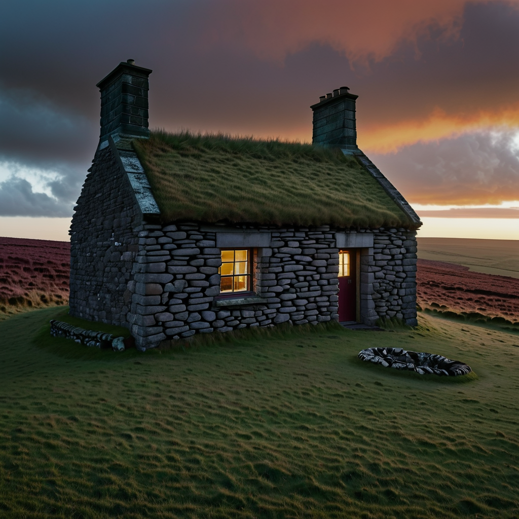 a house on the moor, hevy rain...