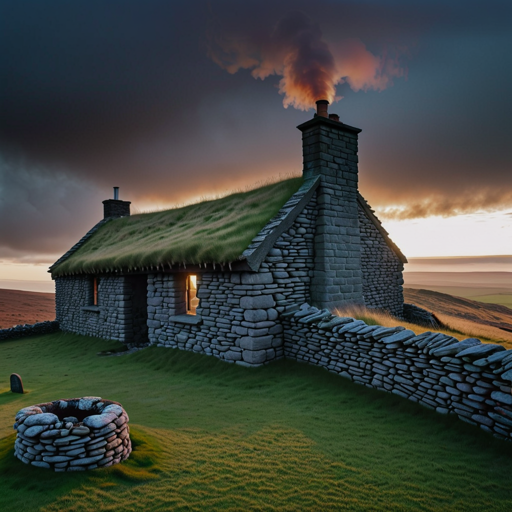 a house on the moor, hevy rain...