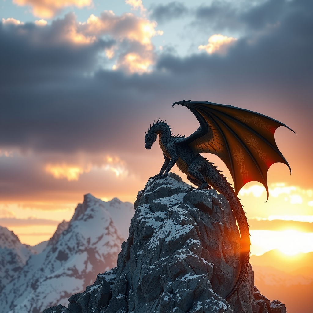 A majestic dragon perched on a...