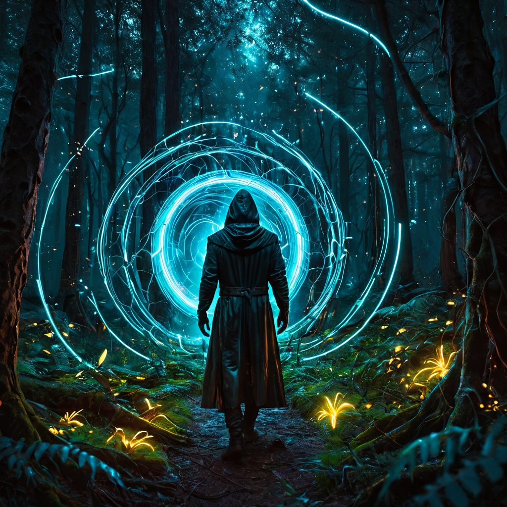Ancient dark forest clearing w...