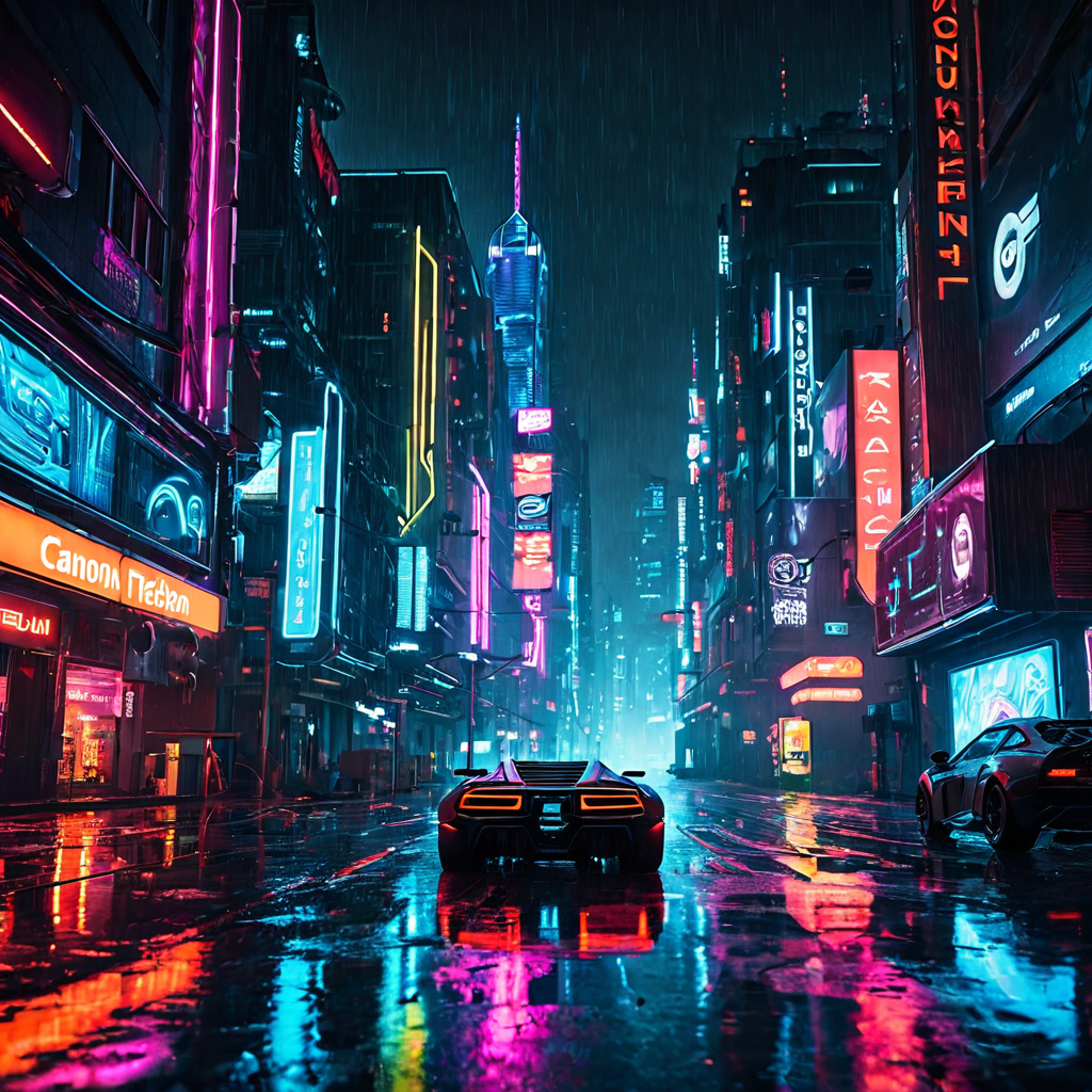 Cyberpunk cityscape at night,...